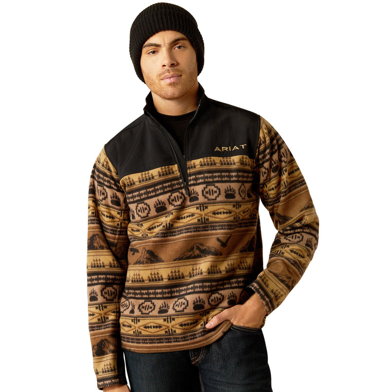 Ariat Men's Basis 2.0 1/4 Zip Long Sleeve Sweatshirt - Brown Scenic Serape