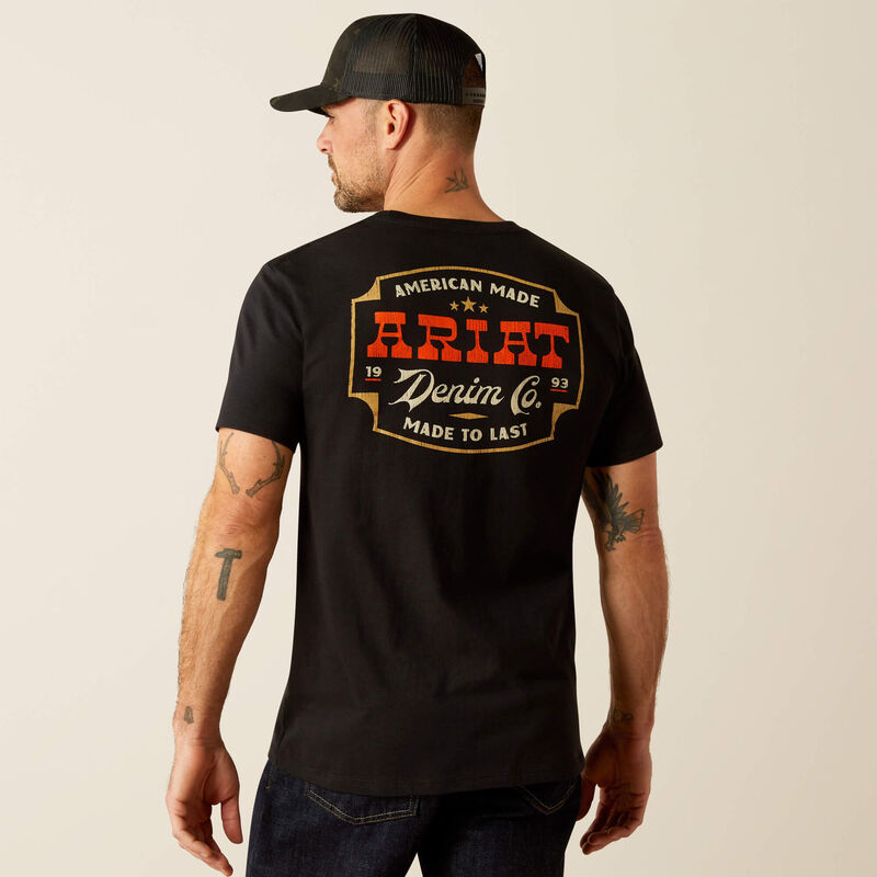 Ariat Men's Short Sleeve Denim Badge Tee Shirt- Black