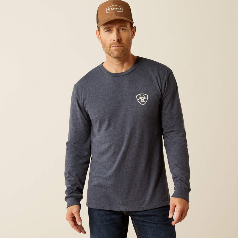 Ariat Men's Saltillo Lockup Long Sleeve Shirt - Navy Heather