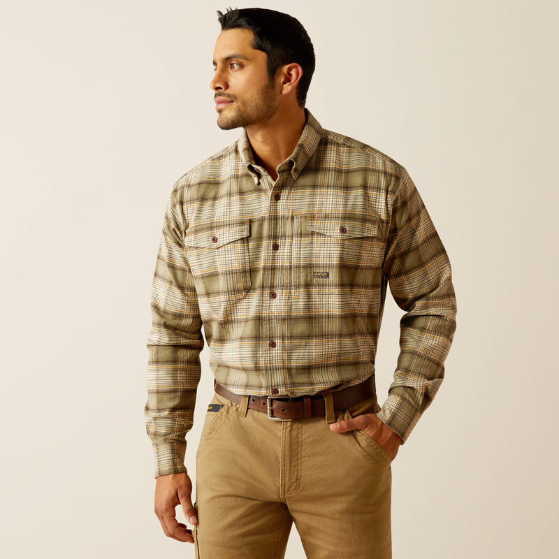 Ariat Men's Rebar Flannel Durastretch Work Shirt- Deep Lichen