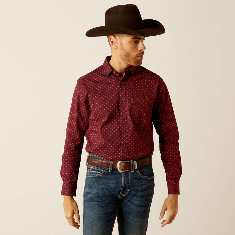 Ariat Men's McKinley Modern Long Sleeve Shirt- Maroon Banner