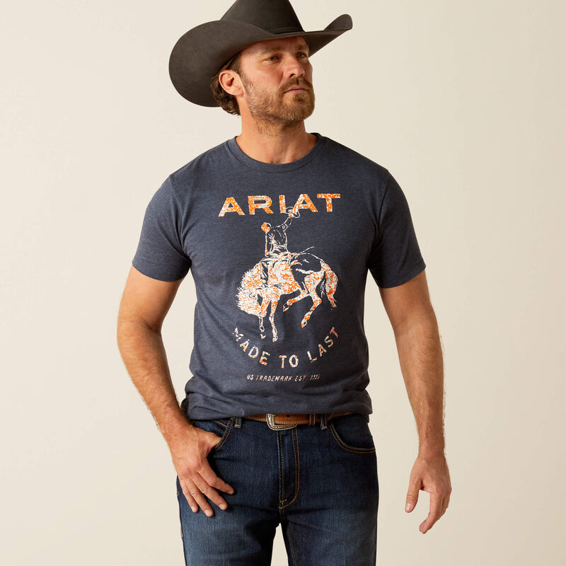 Ariat Men's Short Sleeve Made to Last Bronco Tee Shirt- Navy Heather