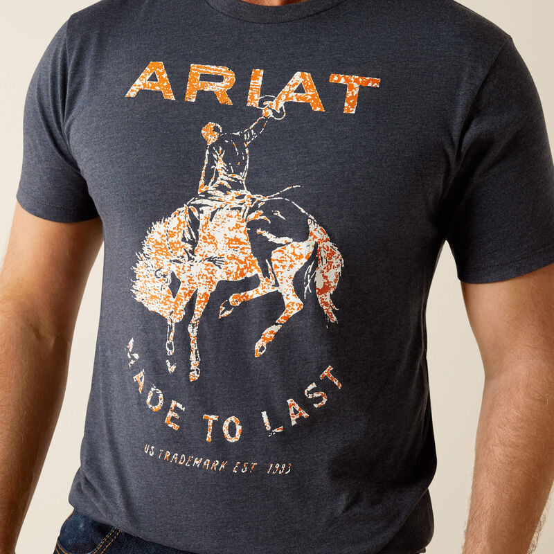 Ariat Men's Short Sleeve Made to Last Bronco Tee Shirt- Navy Heather