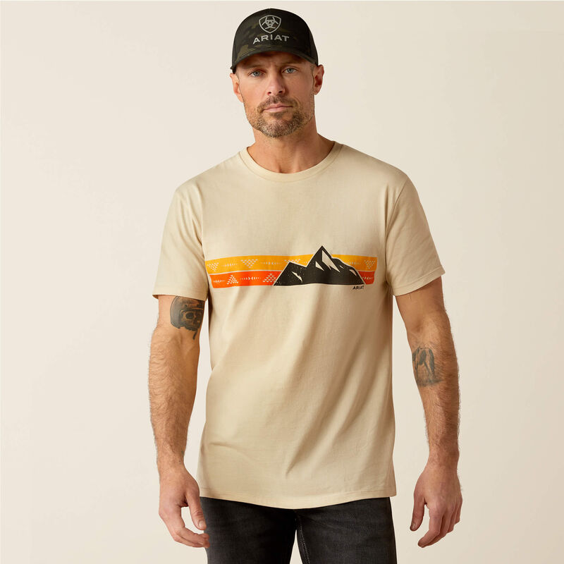 Ariat Men's Short  Sleeve Southwestern Mountain Stripe Tee Shirt- Natural