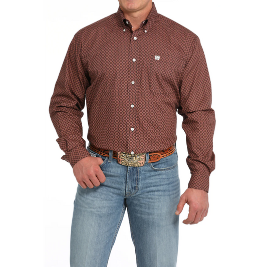 Cinch Men's Geometric Print Button Down Long Sleeve Shirt - Navy