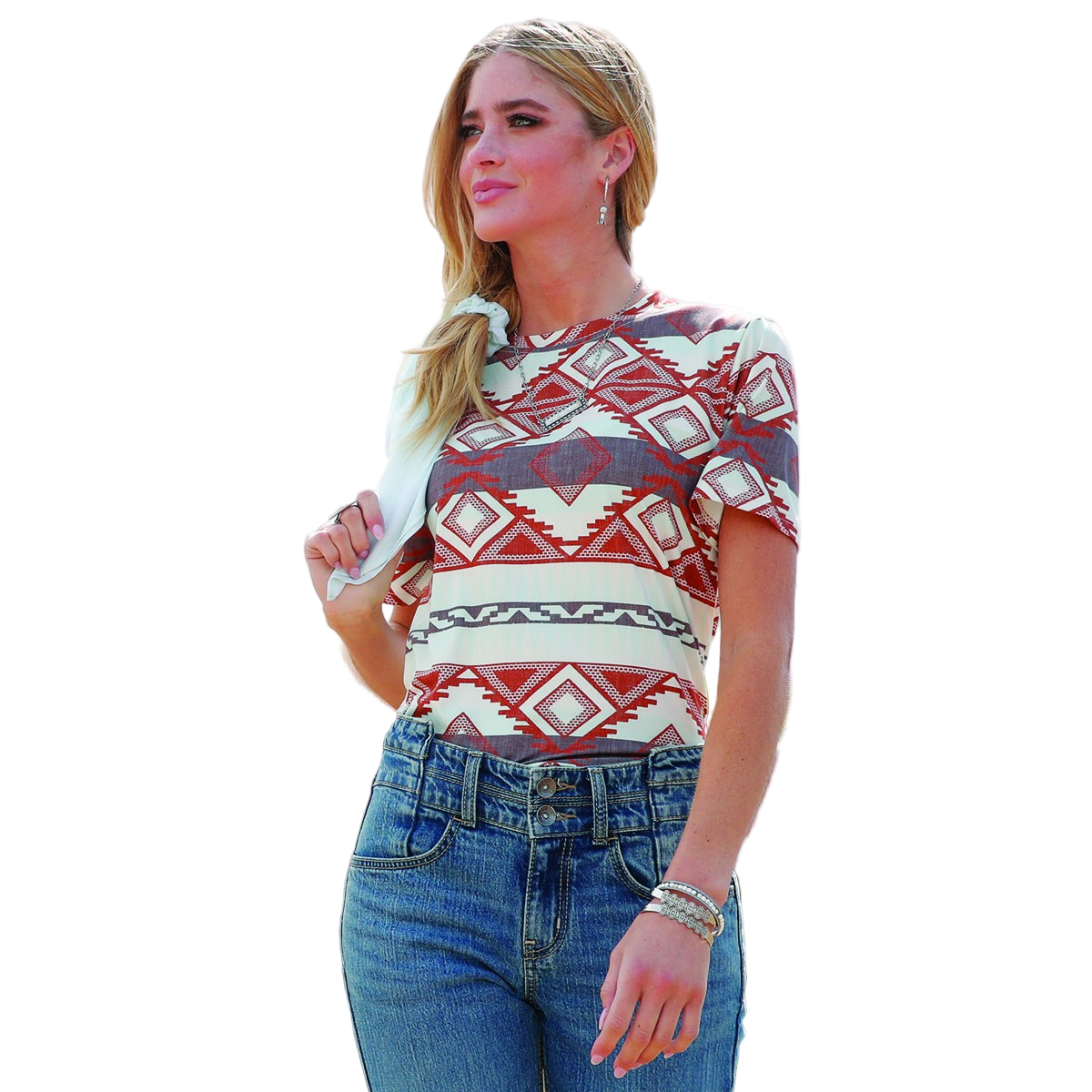 Cruel Women's Short Sleeve Southwest Print Tee Shirt- Multi