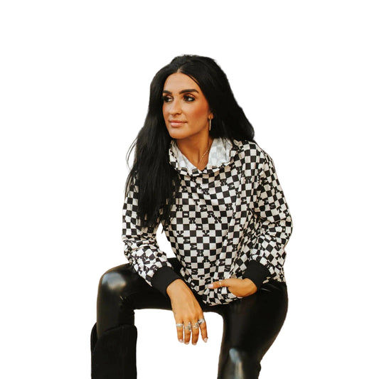 2 Fly Women's Square Dance Long Sleeve Hoodie - Black/White