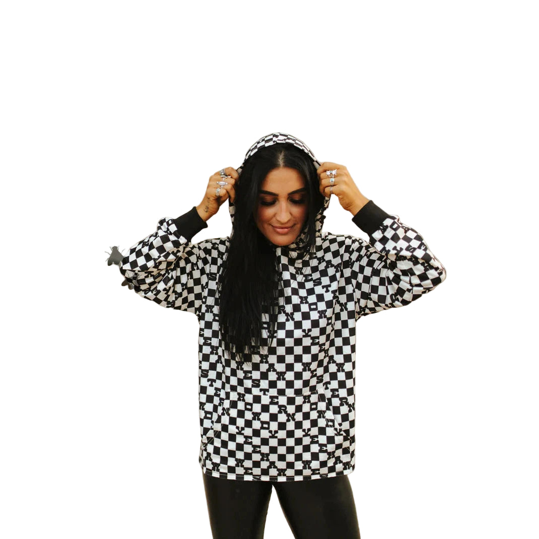 2 Fly Women's Square Dance Long Sleeve Hoodie - Black/White