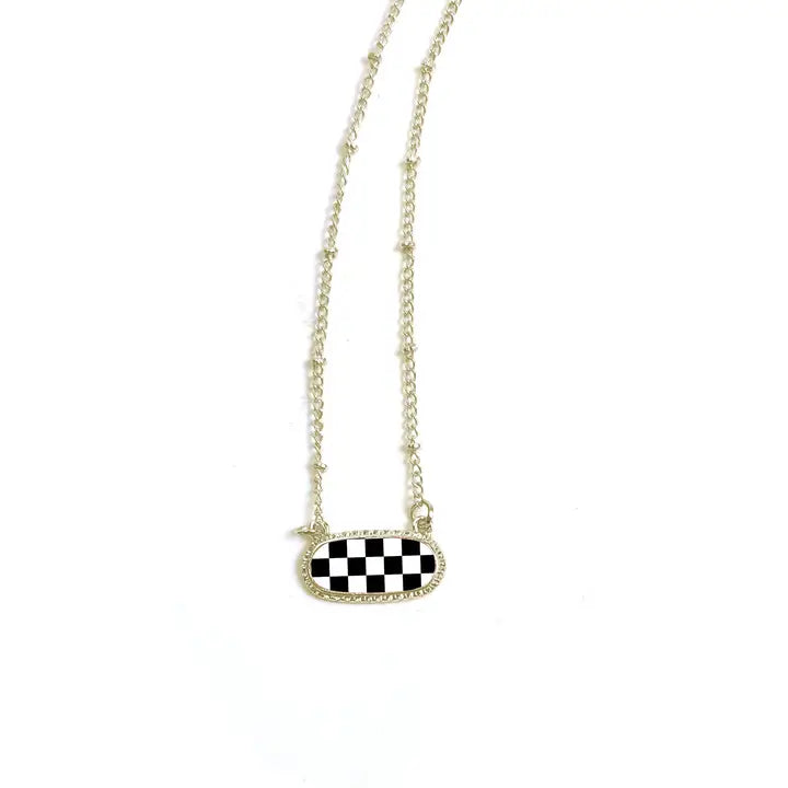 Front Porch Black & White Checkered Necklace