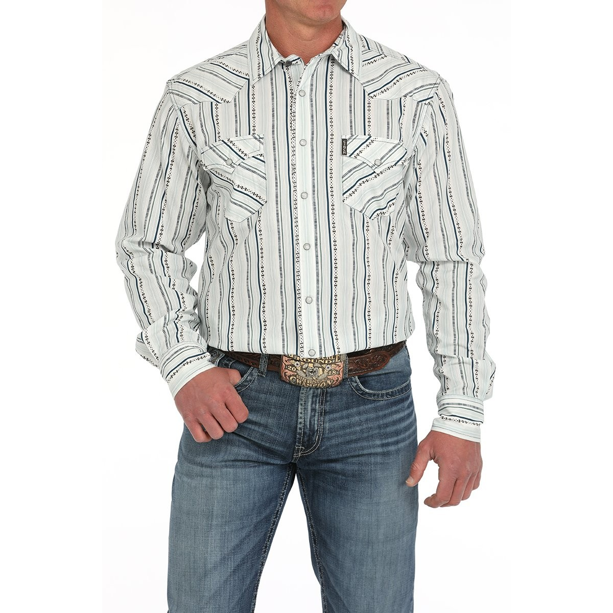 Cinch Men's Long Sleeve Print Shirt- White