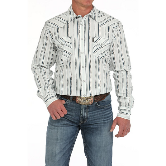 Cinch Men's Long Sleeve Print Shirt- White