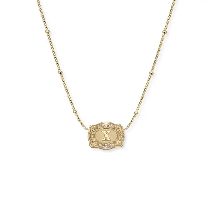 Spur West Ultra Mini Belt Buckle  Initial Necklace- Gold