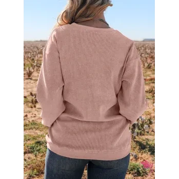 Dear Lover Women's Pink Steer Head Cowboy Print Corded Pullover Sweatshirt