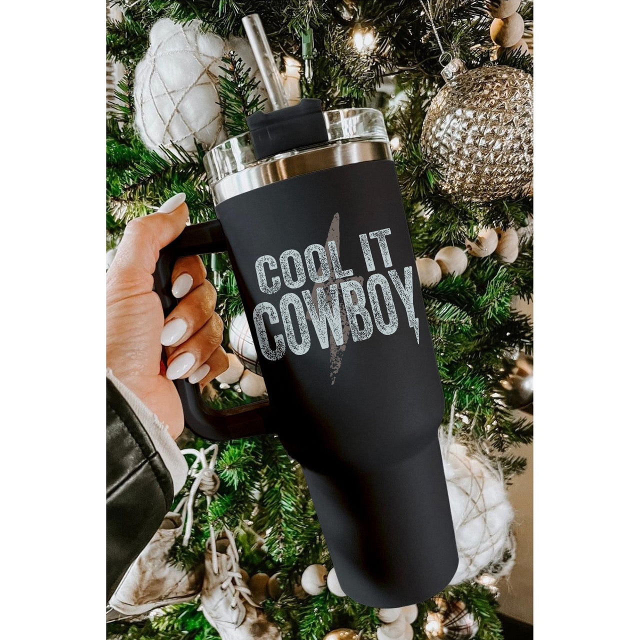 Dear Lover 40oz Cool It Cowboy Lightening Print Stainless Steel Insulated Cup - Black