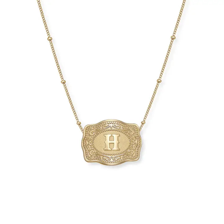 SpurWest Mini Belt Initial Buckle Necklace- Gold