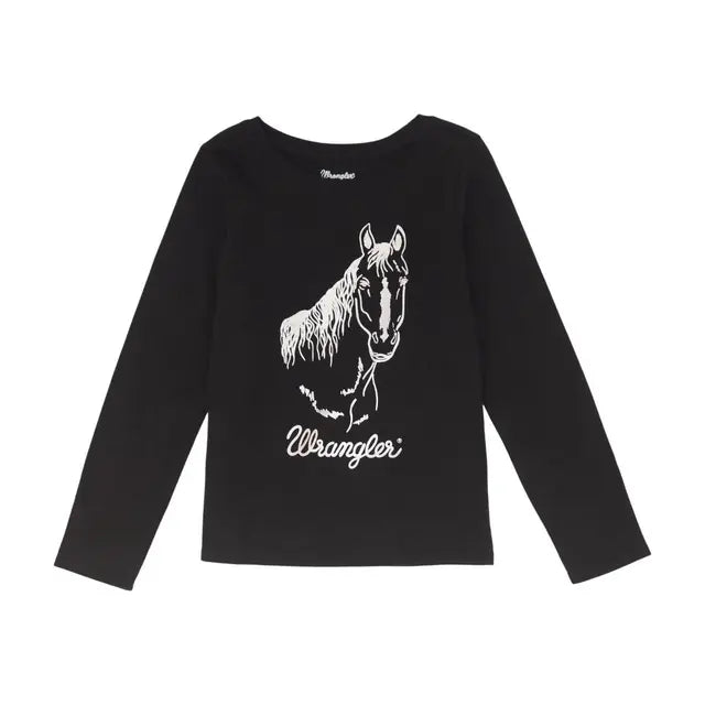 Wrangler Girl's Long Sleeve Horse Tee Shirt- Black