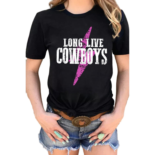 Dear Lover Women's Long Live Cowboys Bolt Graphic Tee - Black