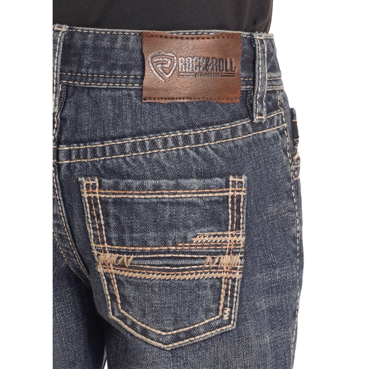 Rock & Roll Boy's BB Raised Emblem Bootcut Jeans - Dark Vintage