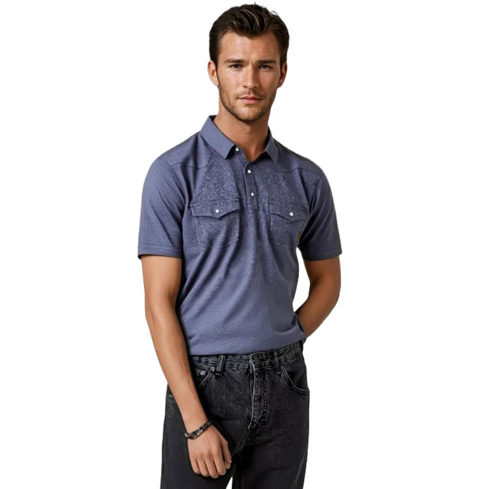 Ariat Men's Short Sleeve Retro Snap Polo- Blue
