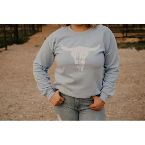 Baredown Brand Long Sleeve Mesquite Crew- Light Blue