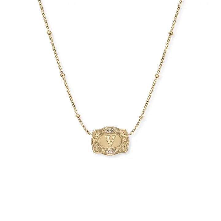 Spur West Ultra Mini Belt Buckle  Initial Necklace- Gold