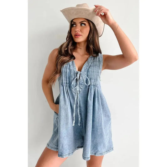 Lucky & Blessed Women's Denim V Neck Romper