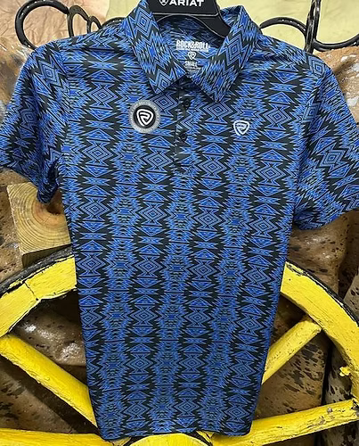 Rock & Roll Men's Aztec Printed Polo Short Sleeve Shirt - Blue