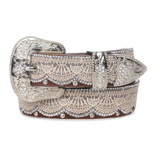 Angel Ranch Girl's Lace & Beaded Overlay Belt - Brown w/Tan Lace