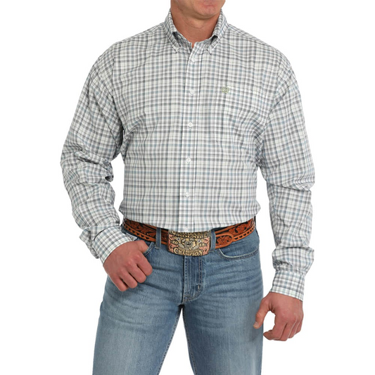 Cinch Men's Long Sleeve Plaid Shirt - White