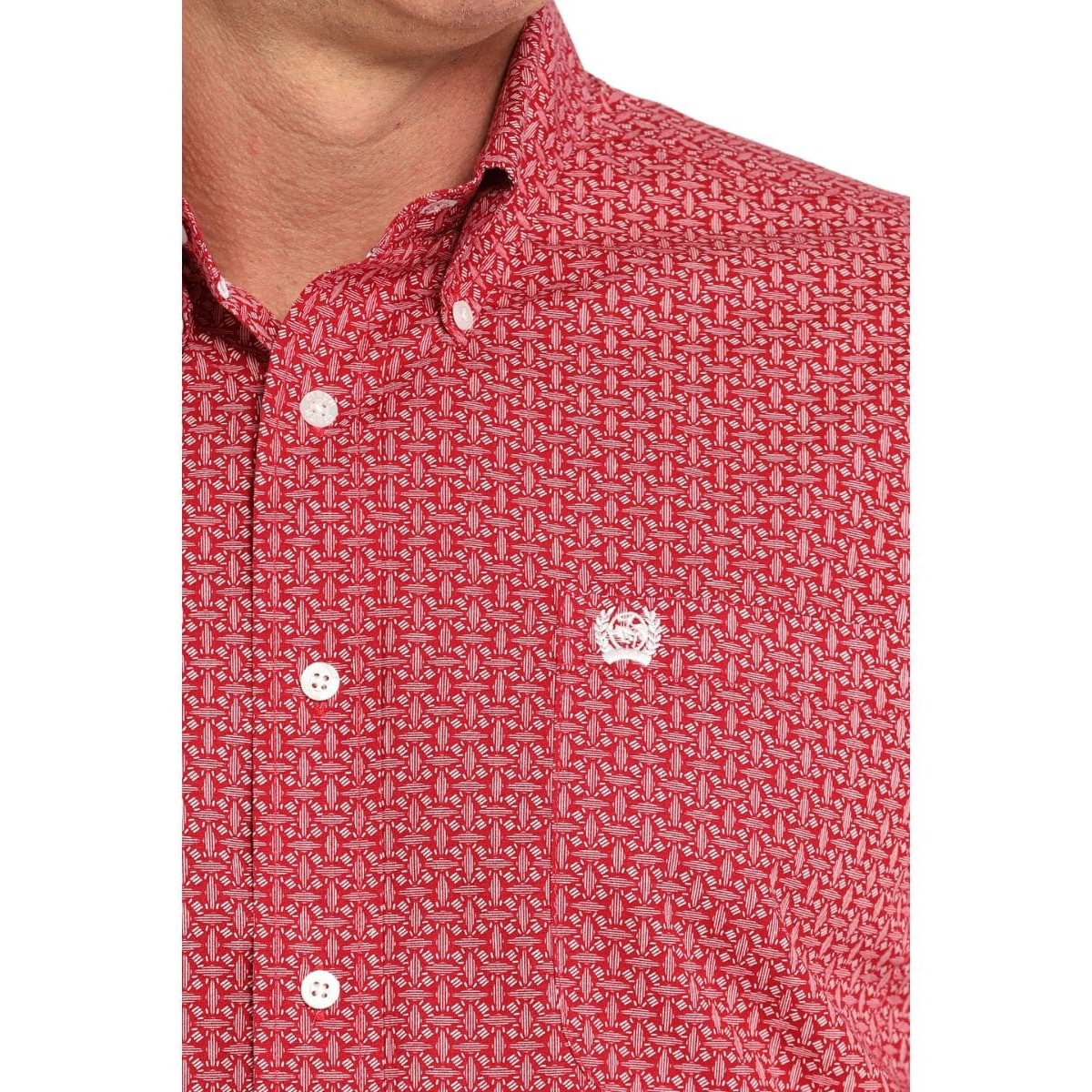 Cinch Men's Long Sleeve Geometric Print Shirt - Red