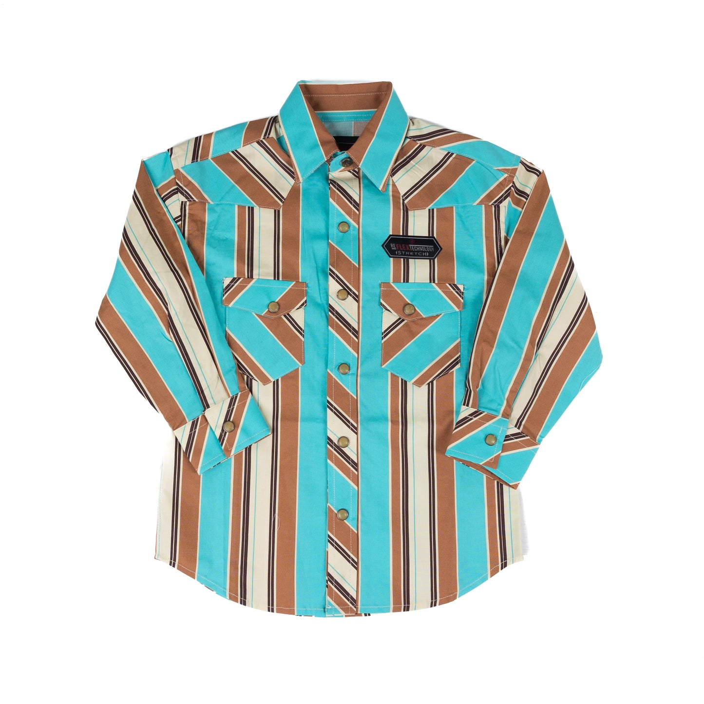 Rock & Roll Boy's Novelty Stripe Printed Long Sleeve Snap Shirt - Teal