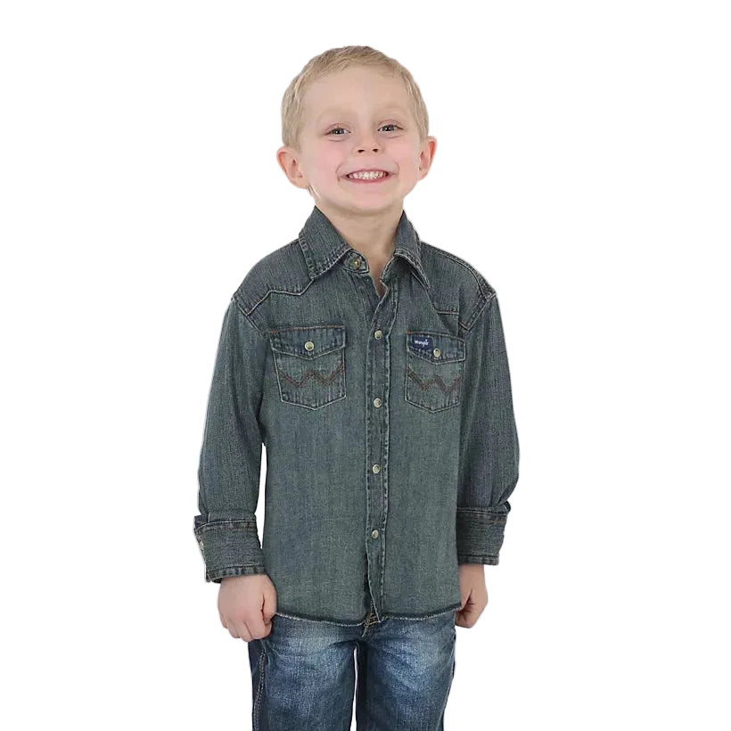 Wrangler Boys Long Sleeve  Work Shirt Denim - Irvine Tack & Western Wear