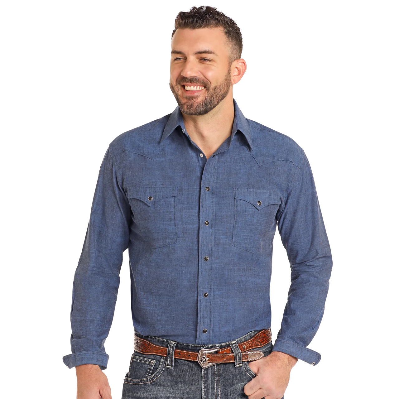 Rock & Roll Men's Long Sleeve Snap Shirt - Brushed Navy