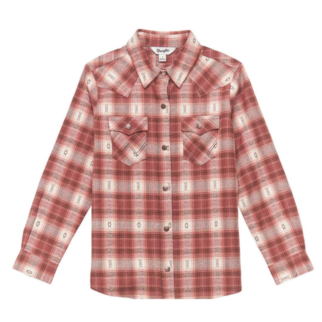 Wrangler Girl's Western Long Flannel Sleeve Top - Pink