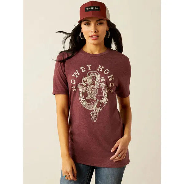 Ariat Women's Rodeo Sweetie Short Sleeve Tee Shirt- Maroon Heather