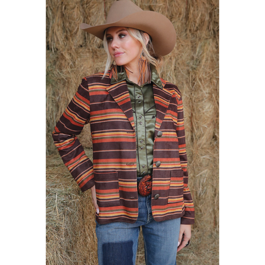 Cinch Women's Boyfriend Fit Stripe Blazer- Brown