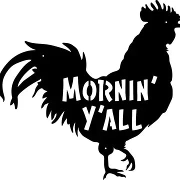 Rustic Metal Rooster "Mornin' Y'all" Sign - Black