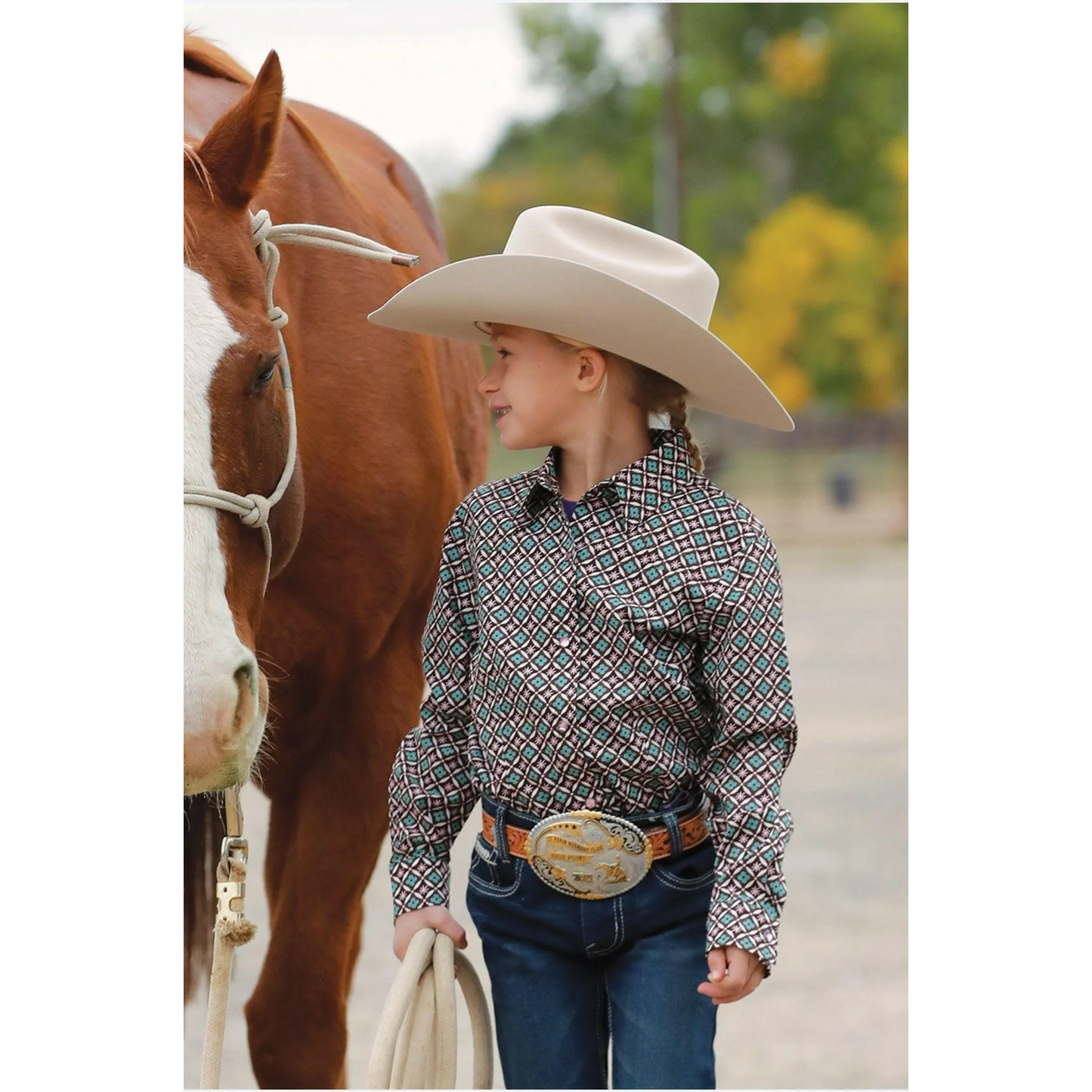 Cruel Girl Long Sleeve Girl's Western Shirt - Black/Teal/Pink