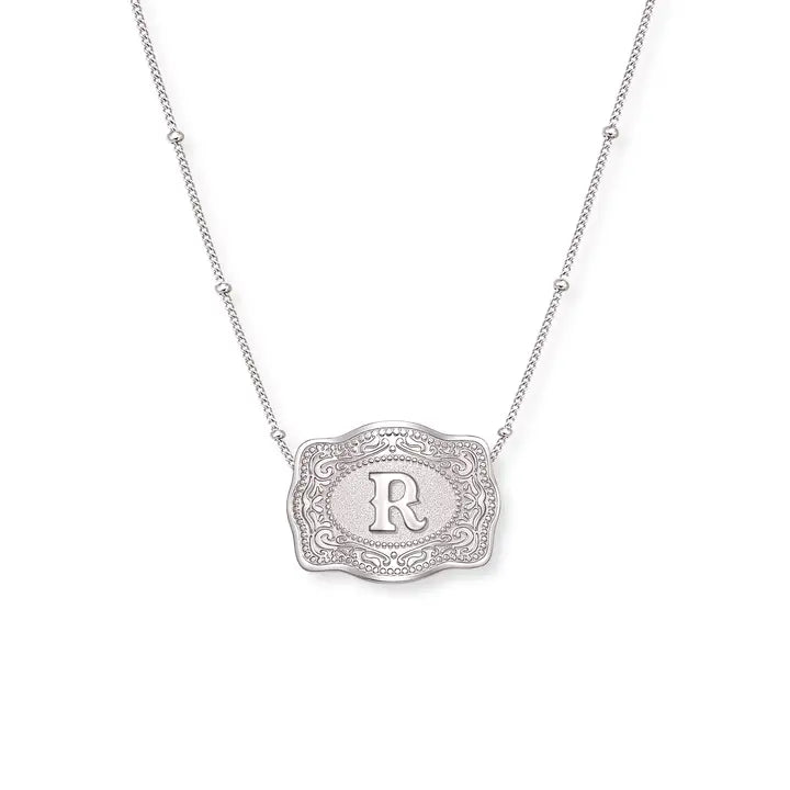 SpurWest Mini Belt Initial Buckle Necklace- Silver