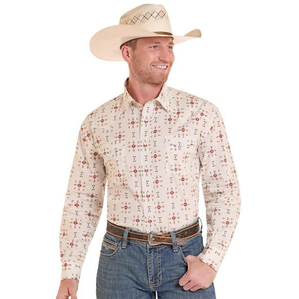 Panhandle Slim Men's Southwestern Long Sleeve Snap Shirt - Ecru