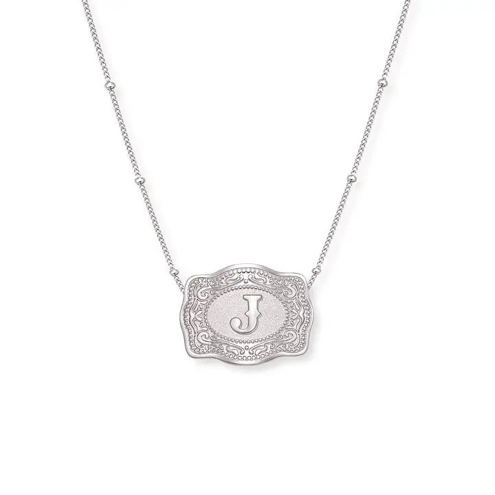 SpurWest Mini Belt Initial Buckle Necklace- Silver