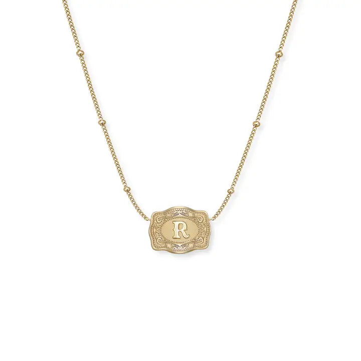 Spur West Ultra Mini Belt Buckle  Initial Necklace- Gold