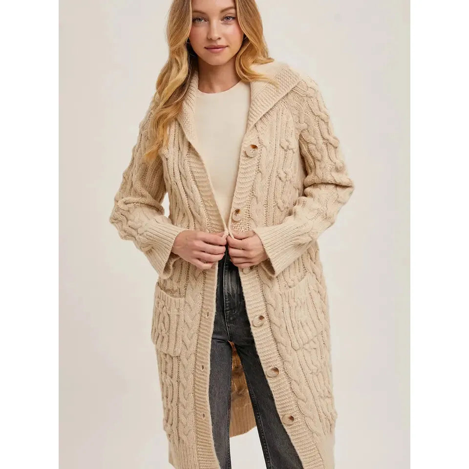 Bluivy Women's Long Sleeve Button Down Cable Knit Sweater Cardigan- Multiple Colours