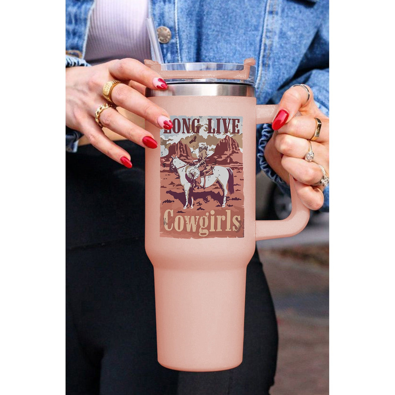 Dear Lover 40oz Western Cowgirls Graphic 304 Stainless Insulated Cup - Pink