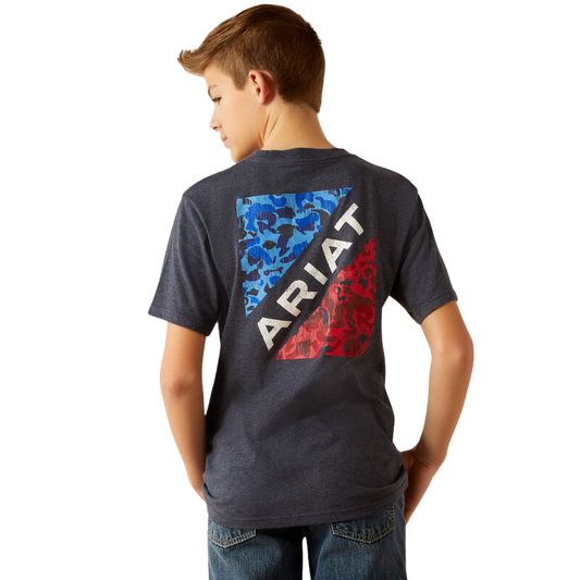 Ariat Boy's Camo Patriot Short Sleeve T-Shirt - Navy Heather