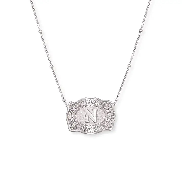 SpurWest Mini Belt Initial Buckle Necklace- Silver