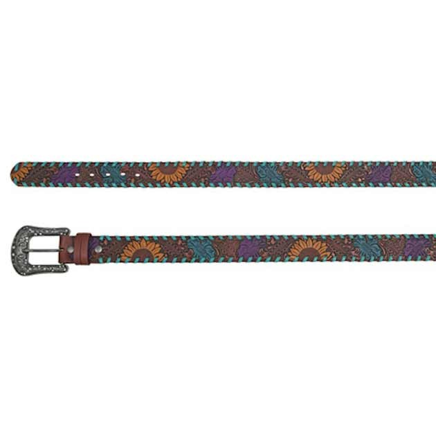 Catchfly Women's Leather Belt - Multicolour Floral Tooling