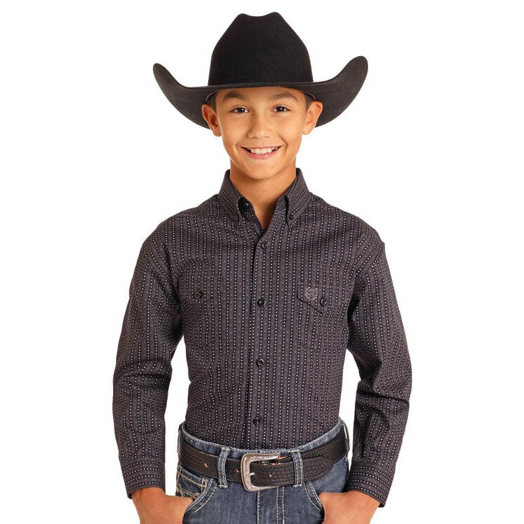 Panhandle Boy's Geo Print Long Sleeve Shirt - Charcoal