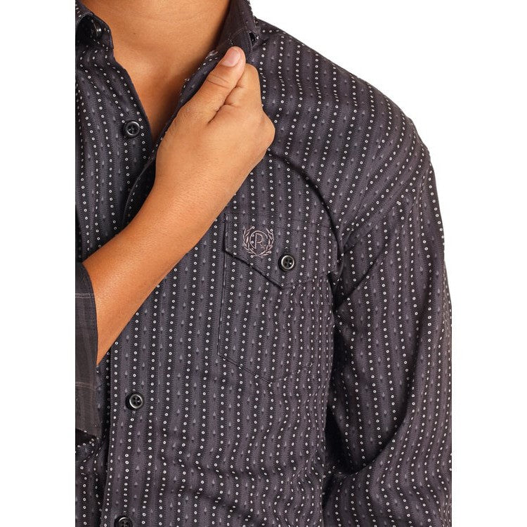 Panhandle Boy's Geo Print Long Sleeve Shirt - Charcoal
