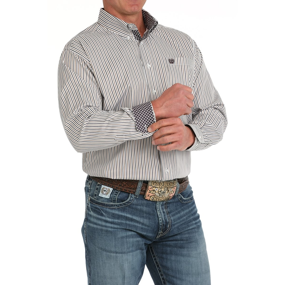 Cinch Men's Long Sleeve Striped Western Shirt- White